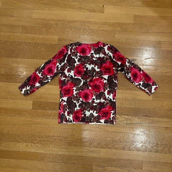 Talbots Rose Watercolor Cardigan Sweater 3/4 Length Sleeves XS - Picture 2 of 4